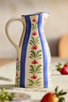 Floral Stripe Stoneware Pitcher
