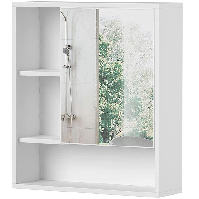 ChooChoo Bathroom Wall Mirror Cabinet, Medicine Cabinet with Single Door and Adjustable Shelf, Over The Toilet Space Saver Storage Cabinet, White