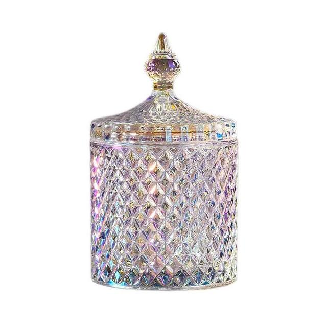 Crystal Diamond Faceted Jar with Lid Glass Qtip Holder Home Decorative Storage Container Bathroom Canisters Counter Vanity Organizer for Decoration, Weddings, Candy, and Storage (Sparkling,20 oz)