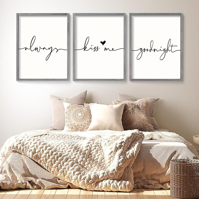 Set of 3 Framed Always Kiss Me Sign 11"x14" Living Room Wall Decor for Farmhouse Rustic Home Wall Art Wood Signs