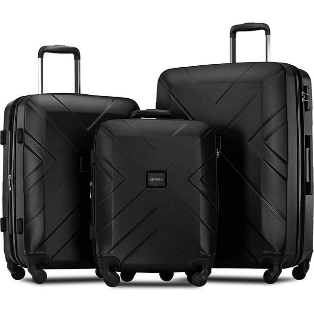 Merax 3 Piece Luggage Sets Expandable ABS Spinner Suitcase with TSA Lock 20 inch 24 inch 28 inch (Classic Black)