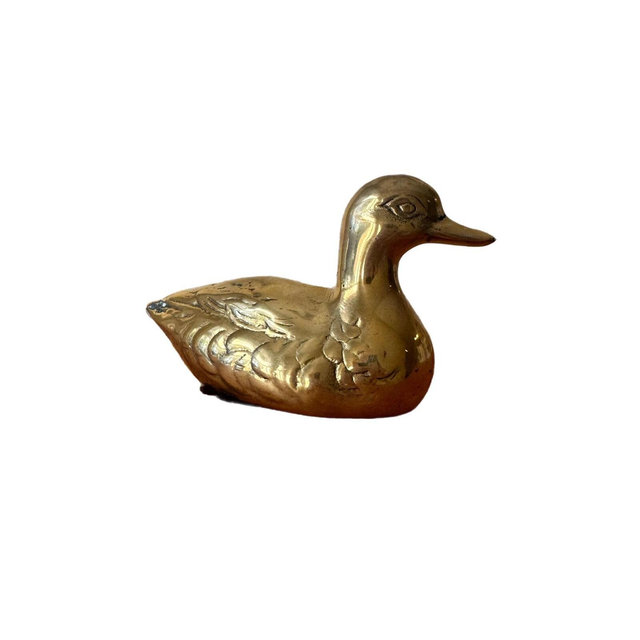 Vintage Brass Duck Figurine – Solid Brass Bird Paperweight, Minimalist Animal Decor