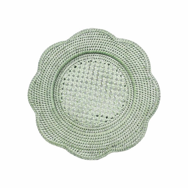 Caspari Rattan Scalloped Round Charger Plate – 12", Handcrafted, Durable, Eco-Friendly, Green