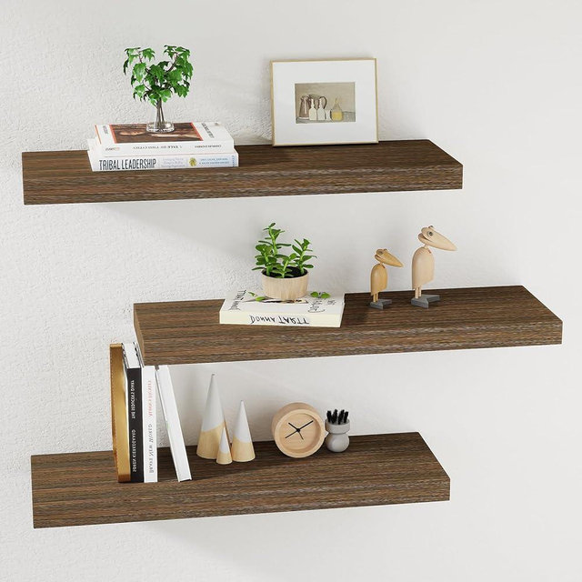 BOFIRE Wall Shelves, 24 Inches Long Floating Shelves for Wall, Wall Mounted Wood Shelves for Bedroom Laundry Living Room, Solid Wood Display Shelves Decor (Brown, 24 Inches)