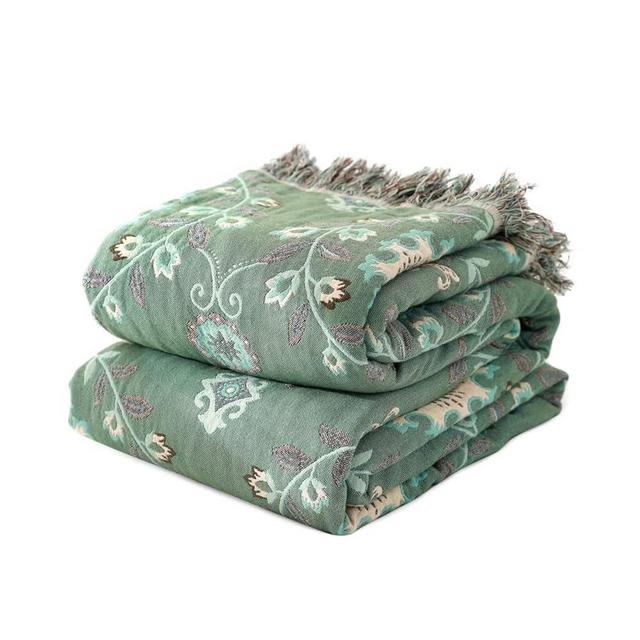 Boho Throw Blanket for Bed 100% Cotton Ultra Soft Rustic Quilt Summer Blanket Floral Printed Farmhouse Decor Bed Blankets,80"×90" All Season Rustic Throw for Sofa Couch Chair