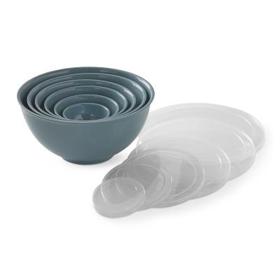 Melamine Mixing Bowls with Lids, Set of 6, Steel Blue