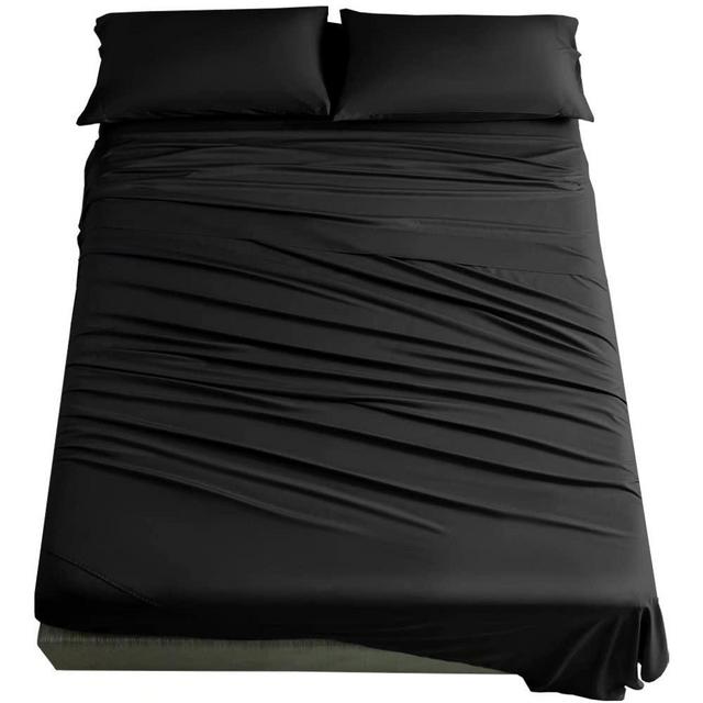SONORO KATE 100% Bamboo King Size Bed Sheets Set - 1900 Thread Count Super Soft Wrinkle Free Silk Feel, All Seasons,Sheet & Pillowcase Sets Fit 16-20 Inch Deep Pocket(Black, King)