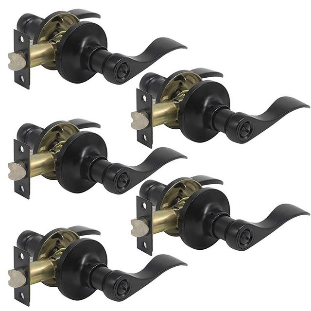 5 Pack - Gobrico Interior Privacy Handles Door Locksets Bed and Bath Leversets Black Finished