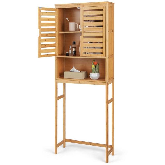 Costway Over the Toilet Storage Cabinet Tall Bathroom Bamboo Shelf Organizer Space Saver