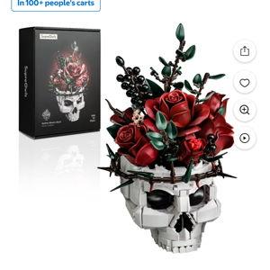 SupreOwls Skull Planter Pot Compatible with Lego Gothic Flower Pots Building Block Set Halloween Skeleton Decor for Home Office Desktop