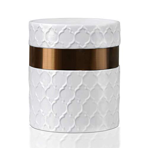 Utensil Holder-6 x 7" Jumbo Utensil Holder Caddy-Large Kitchen Utensil Holder White Ceramic Modern Farmhouse Kitchen Decor-Utensil Crock with Stainless Steel Antique Copper Strip-by Home Acre Designs