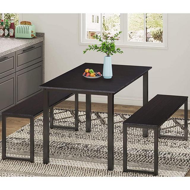 HOMURY 3 Piece Dining Table Set Breakfast Nook Dining Table with Two Benches,Espresso