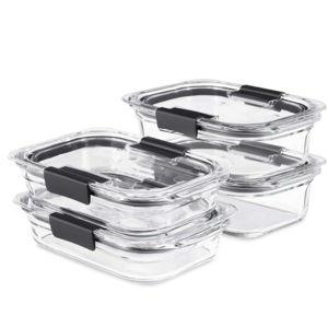 Rubbermaid Brilliance Glass Food Storage set of 4 containers 8 total pieces (4 containers + 4 lids) for Lunch Meal Prep and Leftovers Dishwasher and Oven Safe Clear/Grey