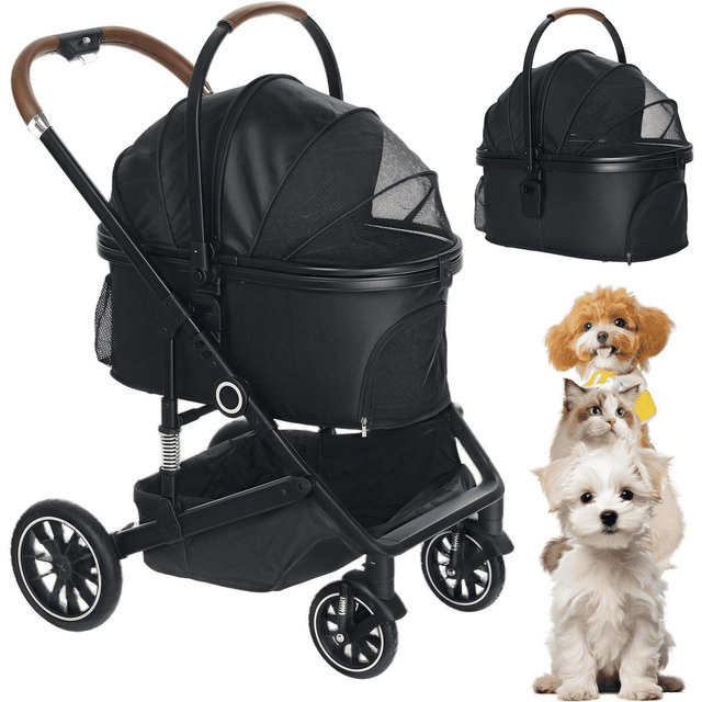 Kinder King 3-in-1 Pet Stroller for Dog, Folding Cat and Dog Stroller with Detachable Cradle, Black