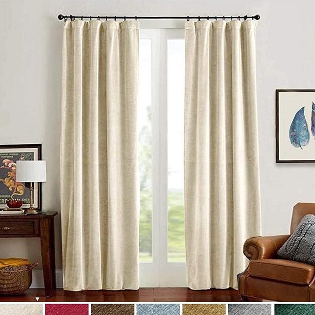 Lazzzy Velvet Curtain Panels Beige Thermal Insulated Rod Pocket Super Soft Luxury Drapes Home Decor Living Room for Bedroom Window Curtains Rod Pocket 2 Panels 84 Inches