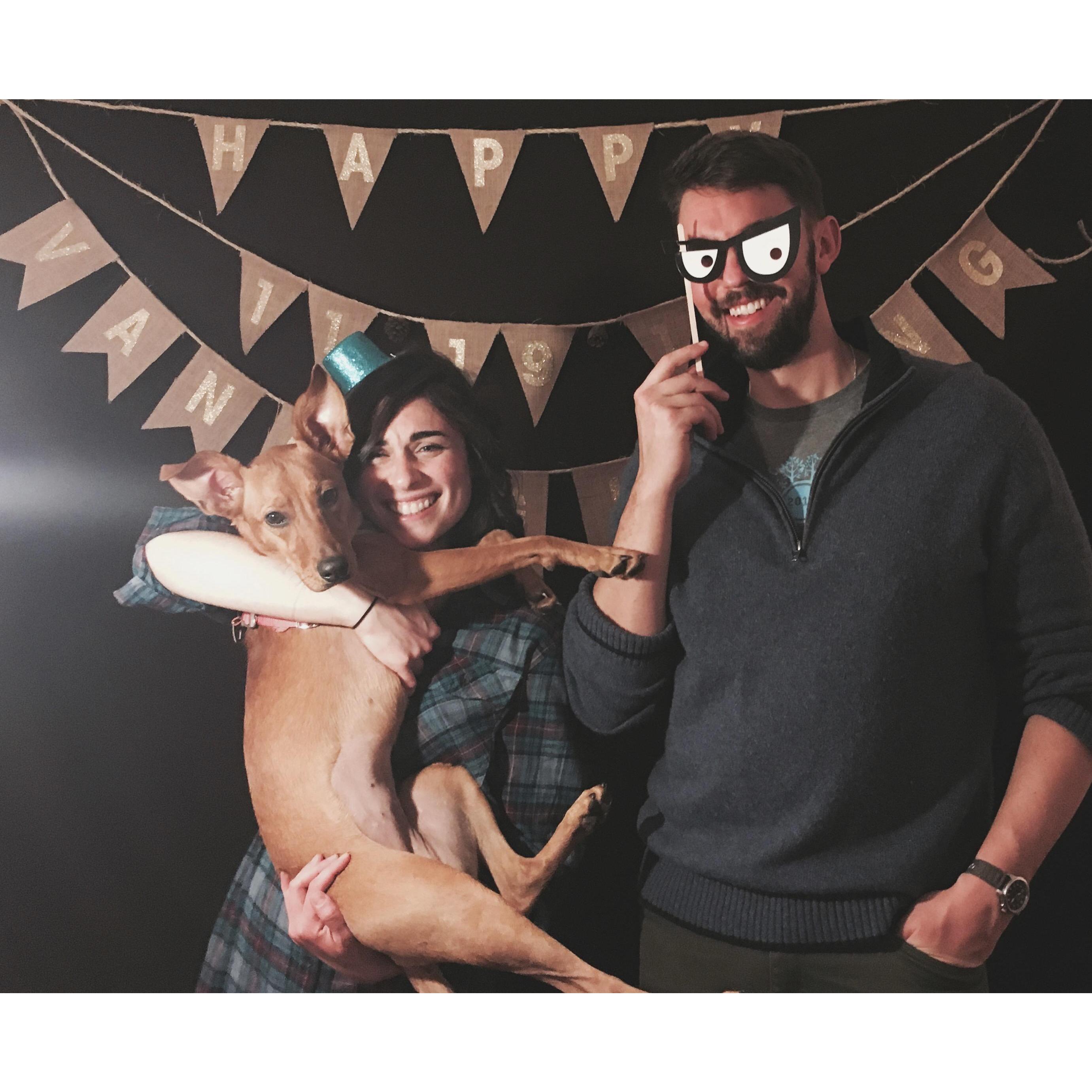 "Vancegiving 2016"--photo booth banner and concept created by the talented Caitlin Ensor, featuring "Reckless Ruby" Melissa's first foster pup...