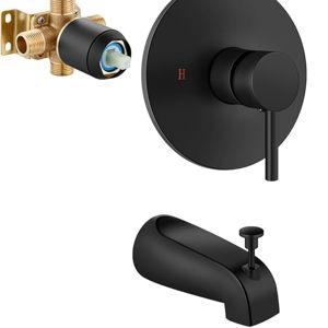 Shower Trim Kit Bathtub Shower Faucet Set,Valve Included,with Shower Head,Single-Handle Tub Shower Kit Matte Black