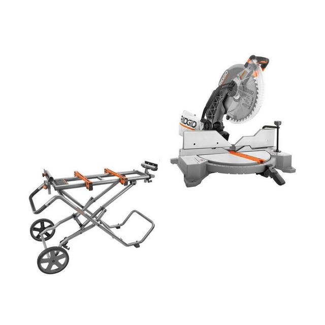 15 Amp Corded 12 in. Dual Bevel Miter Saw with LED with Universal Mobile Miter Saw Stand with Mounting Braces