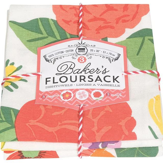 Now Designs Bakers Floursack Kitchen Dish Towels, Flowers of the Month, Set of 3