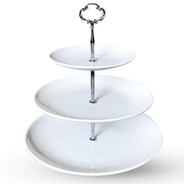 3 Tier Serving Tray Melamine Ceramic White Stand for Cupcake Cake Dessert Pastry fruit Tea Party (Large Size)