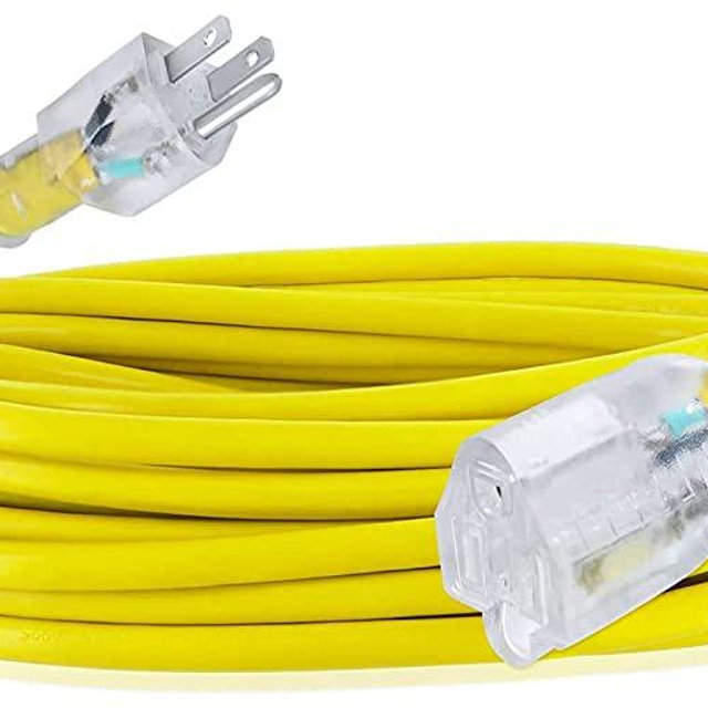 GearIT Extension Cord 14/3 100 Feet Heavy Duty SJTW with Lighted End for Outdoor/Indoor All Purpose Weather Resistant 14 Gauge 3 Prong Extension Great for Contractor, Garden and Appliances