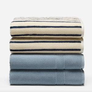 Super-Plush 4-Piece Bath Towel Bundle striped navy and storm