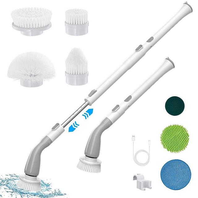 Keimi Electric Spin Scrubber, 2023 New Cordless Scrubber with 7 Replaceable Scrubber Heads, Adjustable Speeds and Extension Handle, Rechargeable Shower Cleaning Brush for Bathtub, Grout, Tile, Floor