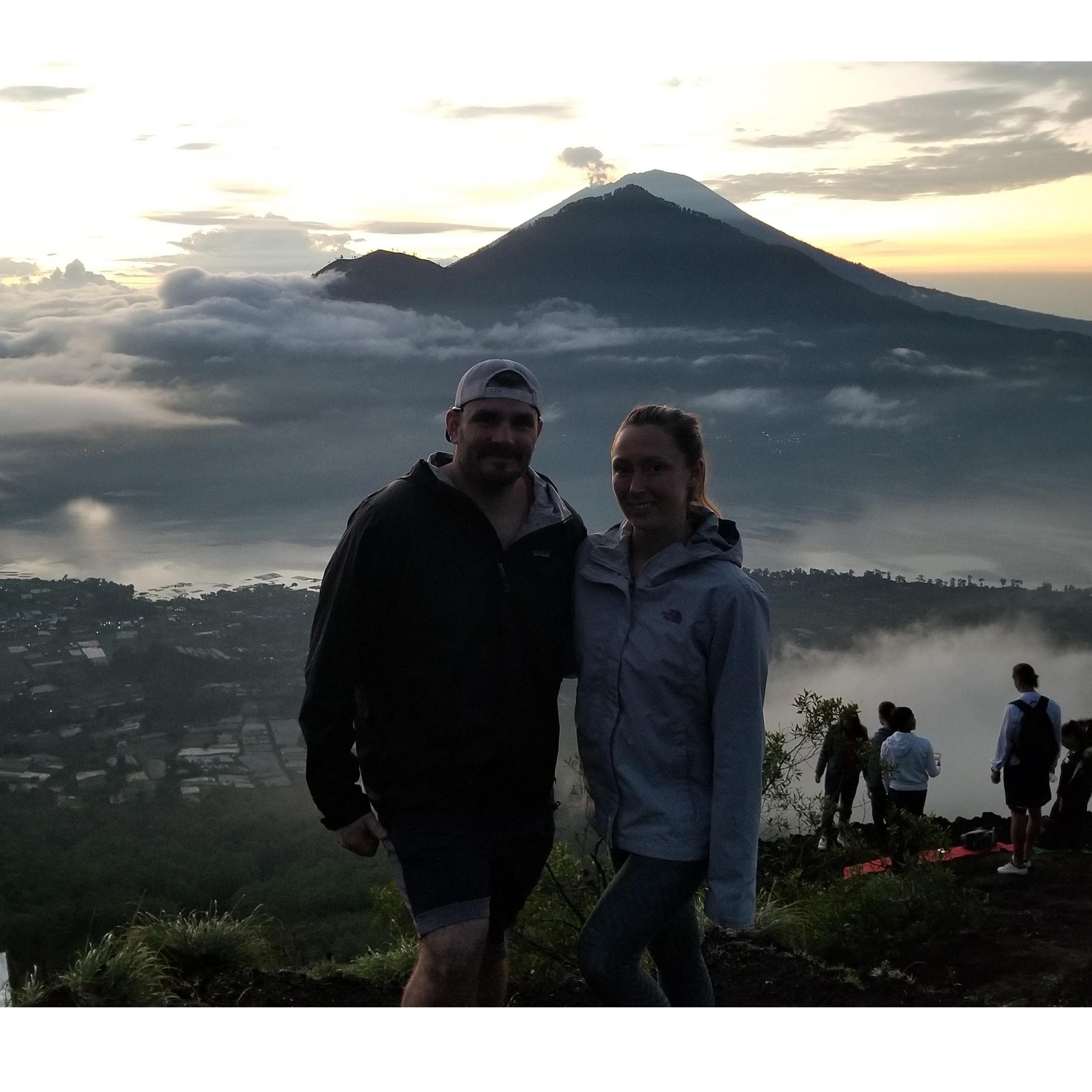 On top of Mt. Batur in Bali, across from a volcano!