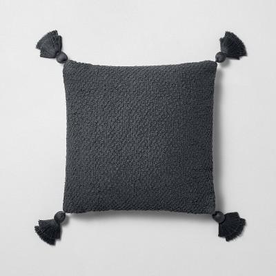 18" x 18" Textured Cotton Flare Tassel Throw Pillow Gray - Hearth & Hand™ with Magnolia