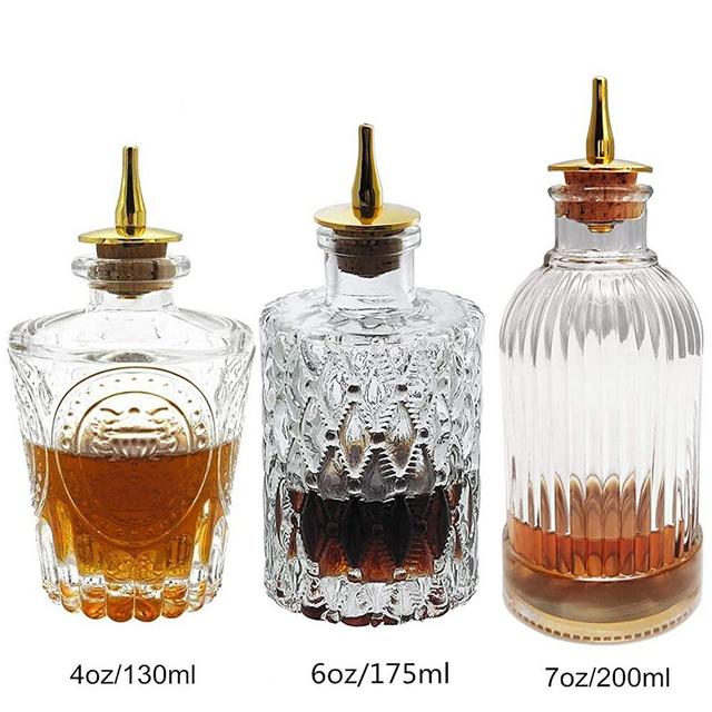 Bitters Bottle Set - Glass Bitter Bottle, with Stainless Steel Dash Top, Great Bottle For Your Bitters (bitters bottle set) (3pcs)