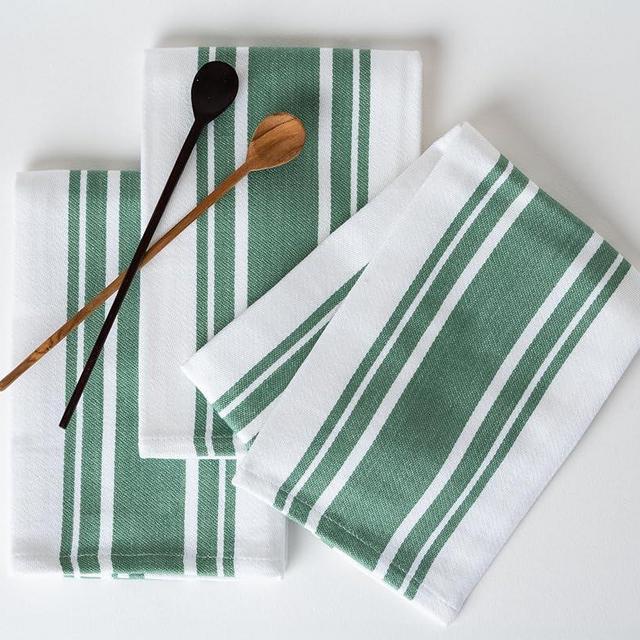 Casa De Lan Kitchen Towels Set – Pack of 3 (20’’ x 30’’) Extra Large Premium Cotton Dish Towels for Kitchen – Super Striped Towels – Highly Absorbent – 100% Cotton – with Hanging Loop – Olive