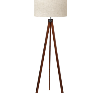 LEPOWER Wood Tripod Floor Lamp, Mid Century Standing Lamp, Modern Design Studying Light for Living Room, Bedroom, Study and Office, Flaxen Linen Shade with E26 Base Brown