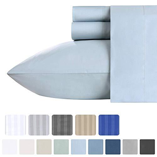 California Design Den Luxury Sateen Queen Size Sheets - 4 Piece 500 Thread Count Sheet Set, Light Blue 100% Pure Cotton Bedding, Fade Resistant Solid Color, Deep Pocket Fits Mattress 16 Inches