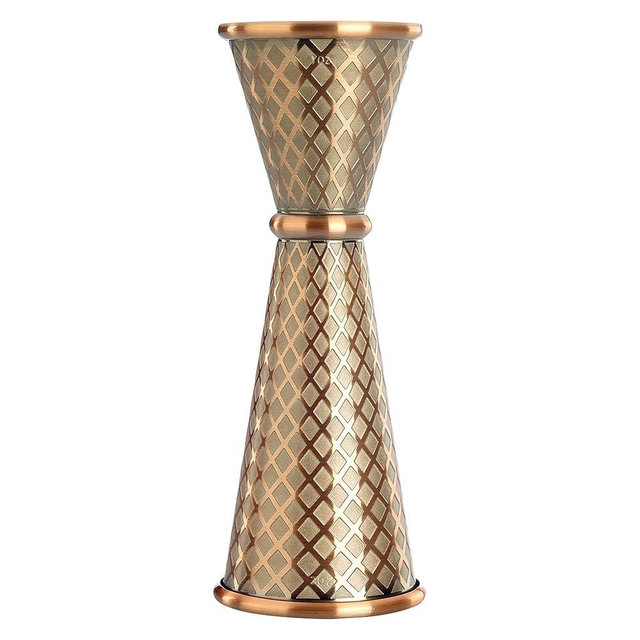 Barfly 1 x 2 oz. Diamond Lattice Etch Japanese Style Jigger, Antique Copper
