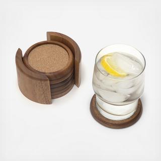 7-Piece Acacia Round Coaster Set with Cork