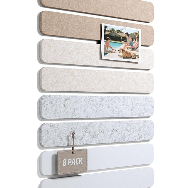 Cork Board Alternative Felt Strip Board 8-Pack 13"x2", Office Pin Board with 50 Push Pins, Adhesive Install for Bedroom Door & Home Office(Stone Beige)