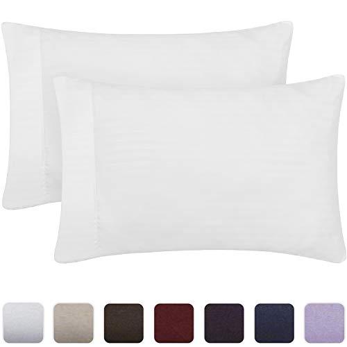 Mellanni Striped Luxury Pillowcase Set - Brushed Microfiber 1800 Bedding - Wrinkle, Fade, Stain Resistant - Hypoallergenic (Set of 2 Standard Size, Striped White)