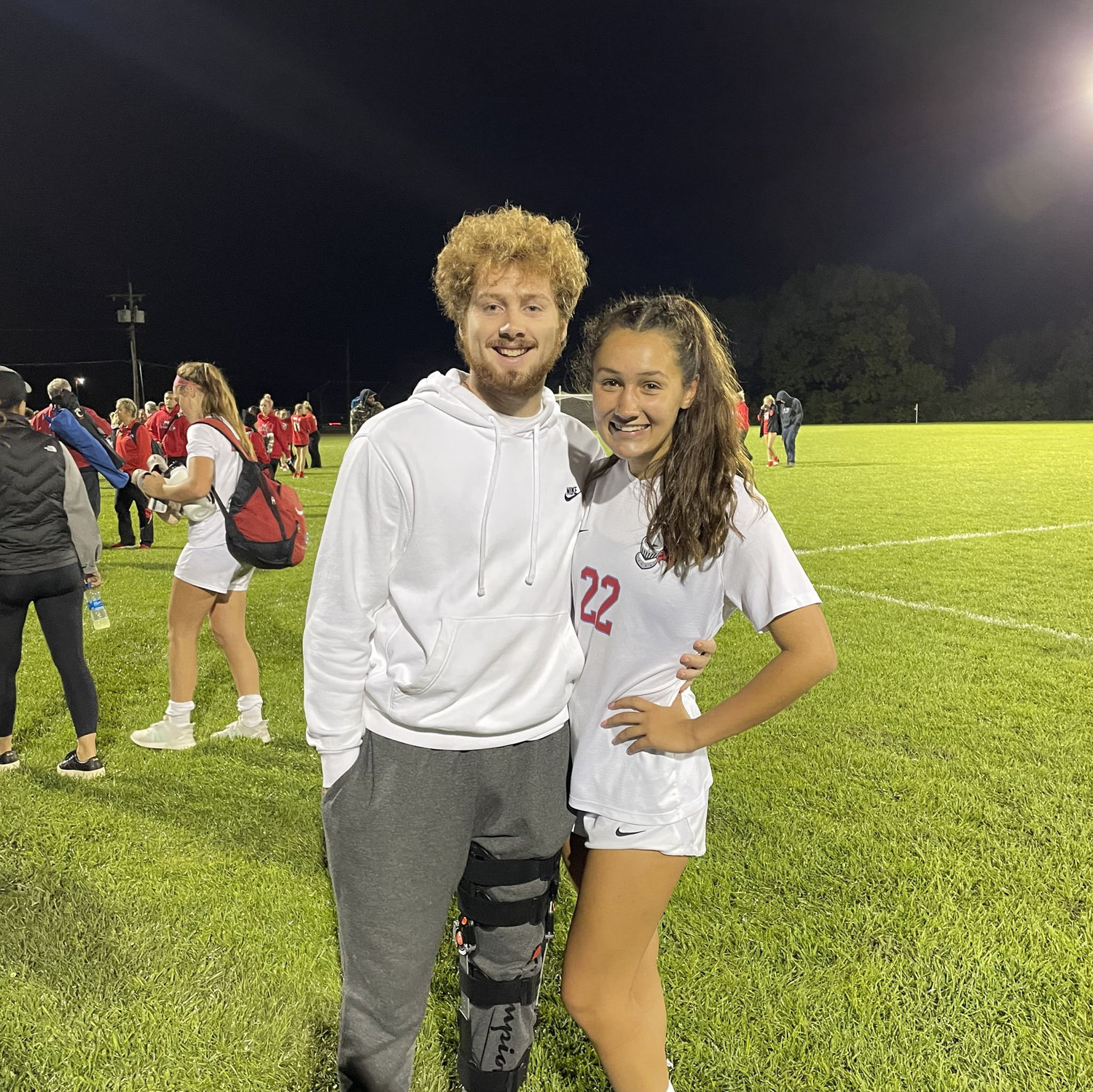 Davis came home from college many times to watch Maya play soccer, even with his knee injury!