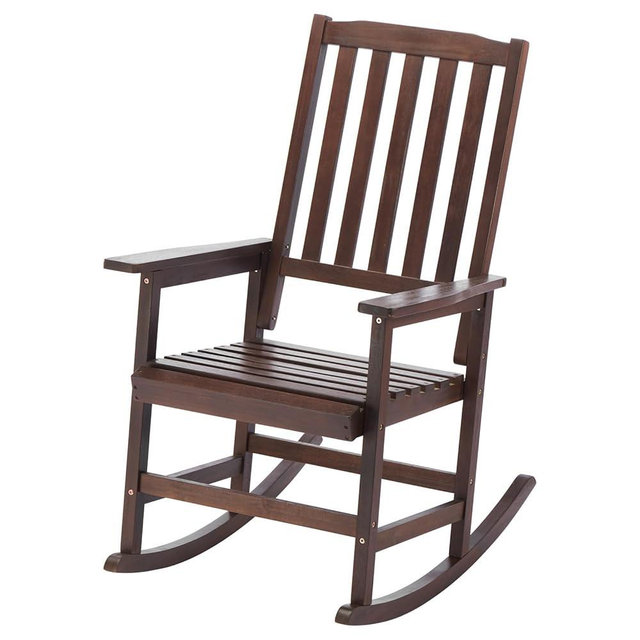 LDB_BUILDING Wooden Outdoor Rocking Chairs, Porch Rocker for Patio,Deck,Garden, Indoor Outdoor Use, Suitable for Kids, Acacia Wood, Dark Brown