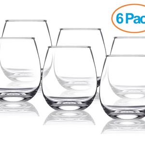 wine glass - Chef's Star 15 Ounce Stemless Wine Glasses Set - Classic Durable Wine Cups Ideal for All Occasions - Packaged in a Gift box - Top Gift Idea! - Shatter-Resistant Glass (6 pack