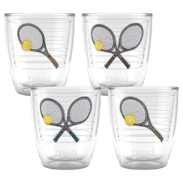 Tervis Tennis Clay Court Collection Made in USA Double Walled Insulated Tumbler Travel Cup Keeps Drinks Cold & Hot, 12oz - 4pk, Assorted