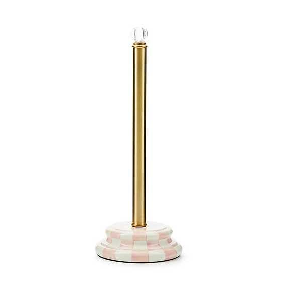 MACKENZIE-CHILDS Enamel Toilet Tissue Storage, Decorative Toilet-Paper Holder Stand for Bathroom, Pink-and-White Rosy Check