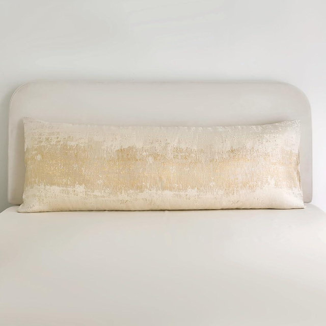 THE-TINOART Beige & Gold Body Pillow Cover 20x54 – Elegant Jacquard with Metallic Gold Accents & Velvet Reverse, Envelope Style Luxury Pillowcase for Bed Sofa