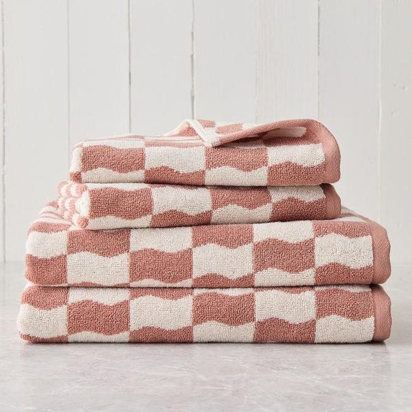 Wavy Blocks Hand Towel - Baked Clay