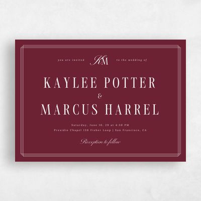 Wine, Red Wedding Invitation - Mahogany Landscape