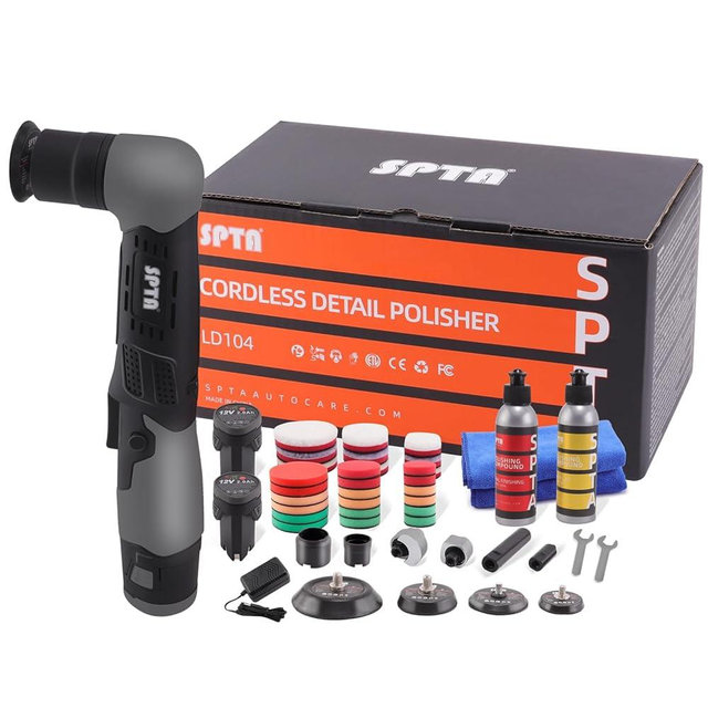 SPTA Cordless Mini Car Polisher 12V Scratches Killer Car Polisher RO/DA Cordless Polisher with Polishing Pad for Polishing, Sanding and Cleaning (Sets 1)