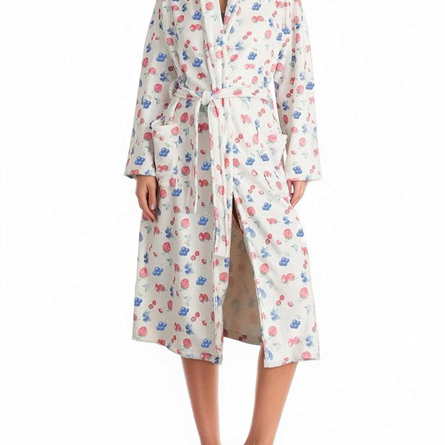 TIKITIDES Women Fleece Floral Fruit Print Bathrobe Valentine Robe Soft Flannel Lounge Robe Cute Lightweight Gown with Belt