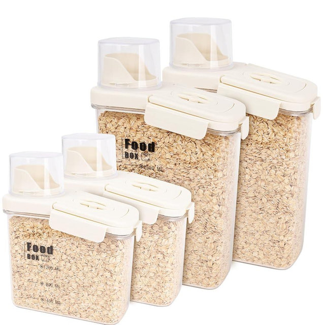 hoforife 4 Pcs Airtight Cereal Containers Storage Set for Kitchen, Large Plastic Rice Dry Food Dispenser Non-Bpa (41oz & 85oz)