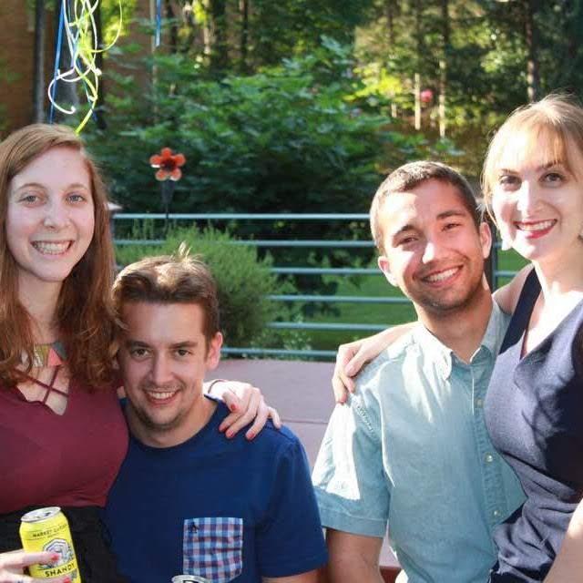 At Leah's grandad's 90th birthday celebration with Hannah and Zach