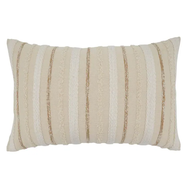 Saro Lifestyle Down-Filled Woven Stripe Design Throw Pillow, Natural, Natural, 16" x 24"